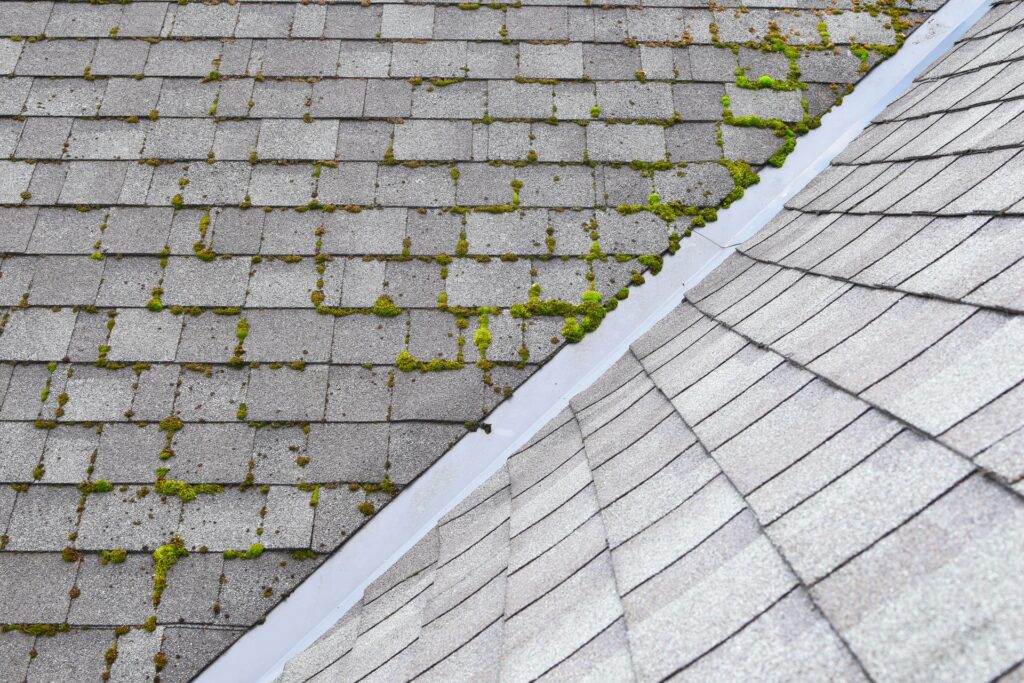 roof pressure washing davenport before after pic